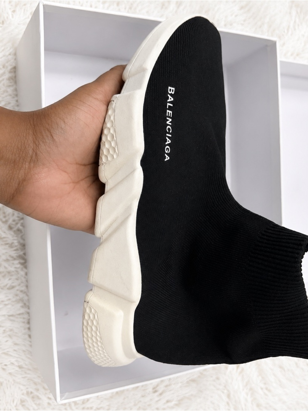 Balenciaga Black Knit Sock Sneaker with Cream Sole